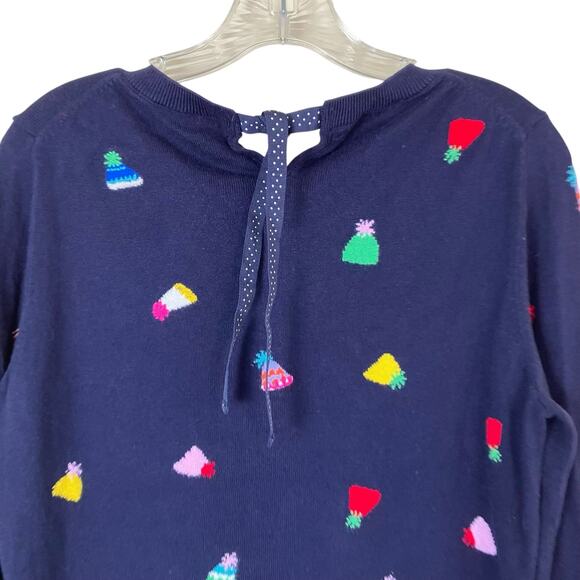 Talbots Sz M Party Hat Scoop Neck Sweater Navy with Multicolor Birthday Holiday - Picture 8 of 16